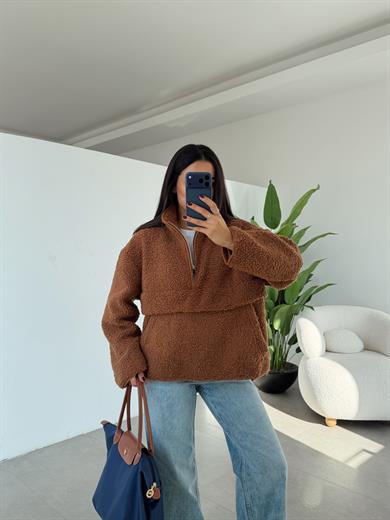 Vizon Teddy Fermuarlı Sweatshirt