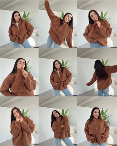 Vizon Teddy Fermuarlı Sweatshirt