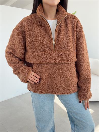 Vizon Teddy Fermuarlı Sweatshirt