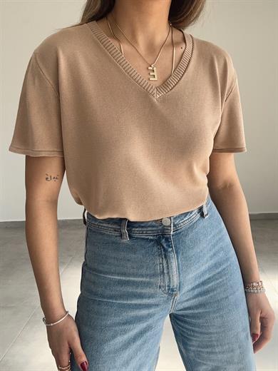Vizon V Yaka Kısa Kol Triko