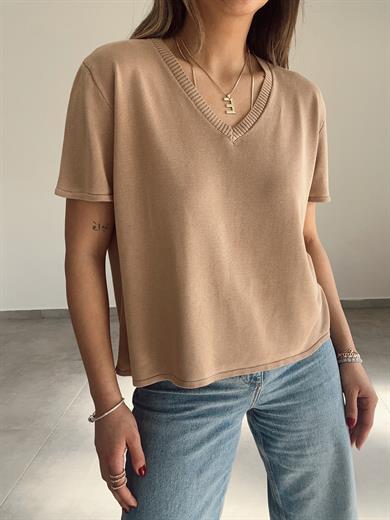 Vizon V Yaka Kısa Kol Triko