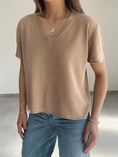 Vizon V Yaka Kısa Kol Triko