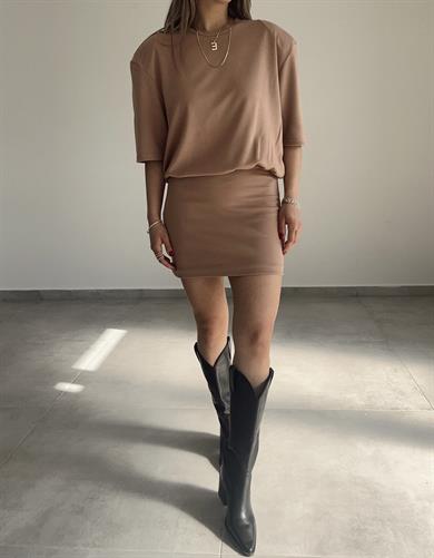 Vizon Vatkalı Kısa Kol Elbise