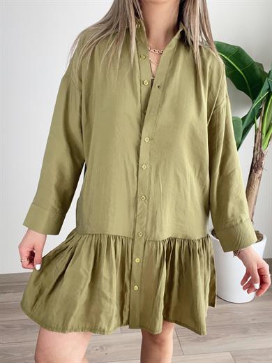 Yağ Yeşili Tensel Kumaş Elbise
