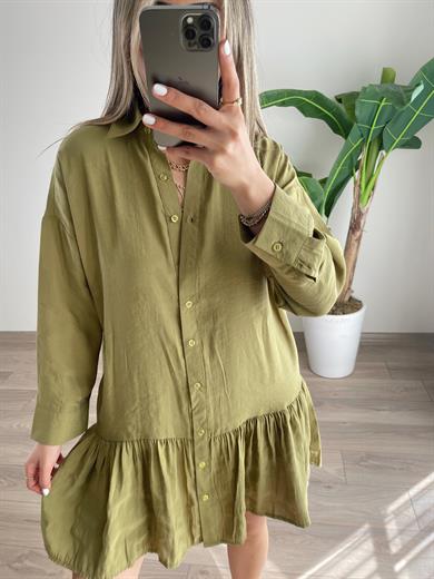 Yağ Yeşili Tensel Kumaş Elbise