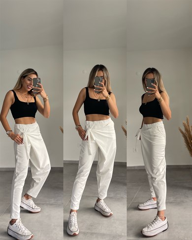 Yandan Bağlamalı Ekru Eşofman