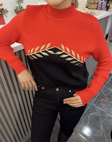 Yarım Balıkçı Desenli İki Renk Kazak