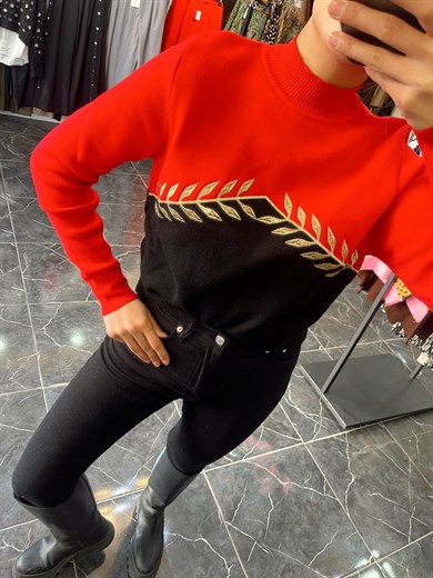 Yarım Balıkçı Desenli İki Renk Kazak