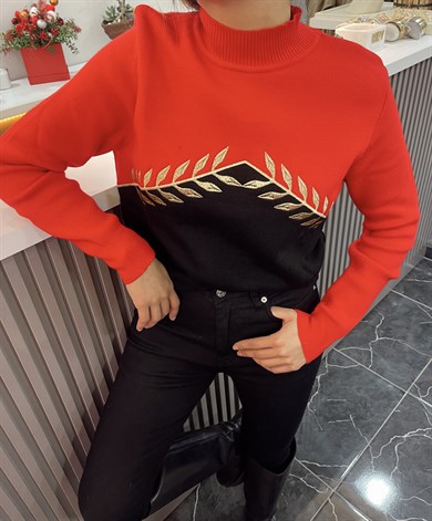 Yarım Balıkçı Desenli İki Renk Kazak