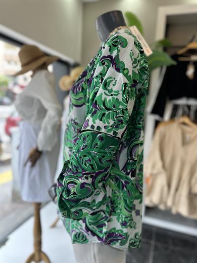 Yeşil Desenli Hakim Yaka Pamuklu Vual Gömlek