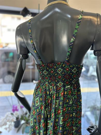 Mavi Desenli V Yaka İthal Elbise