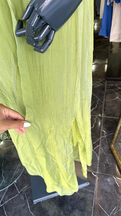 Yeşil İpek Saten İthal Elbise