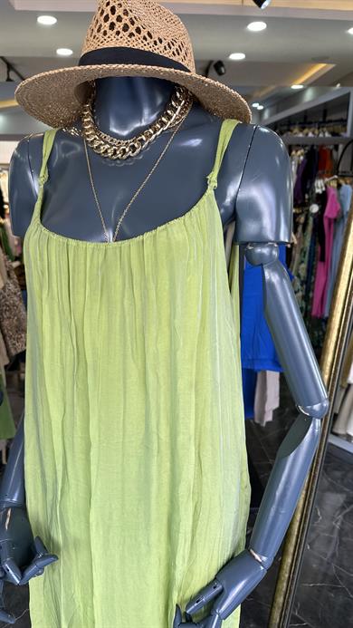 Yeşil İpek Saten İthal Elbise