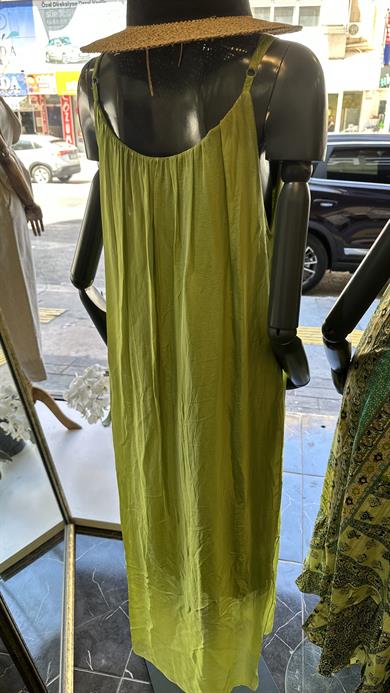 Yeşil İpek Saten İthal Elbise