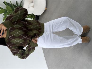 Yeşil-Kahve Baklava Desen Kazak