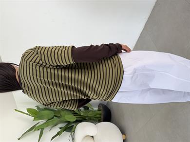 Yeşil-Kahve Çizgili Çift Kollu Tişört