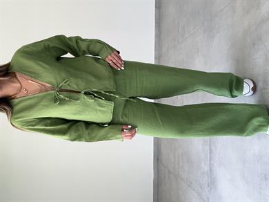 Yeşil Keten Bağlamalı Bluz