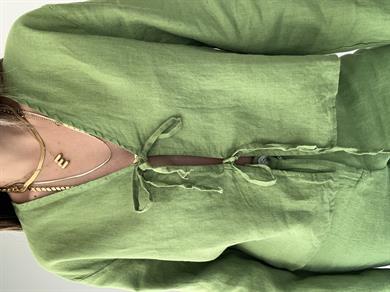 Yeşil Keten Bağlamalı Bluz