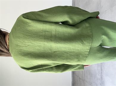 Yeşil Keten Bağlamalı Bluz