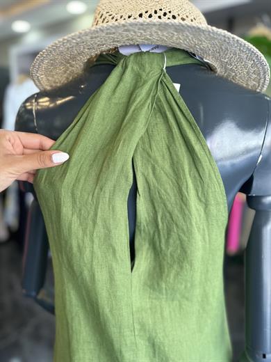 Yeşil Keten Elbise