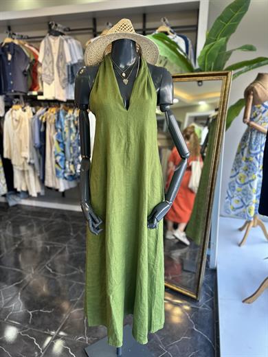 Yeşil Keten Elbise