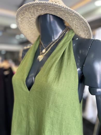 Yeşil Keten Elbise
