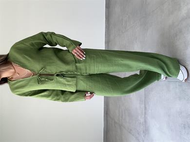 Yeşil Keten Palazzo Pantolon