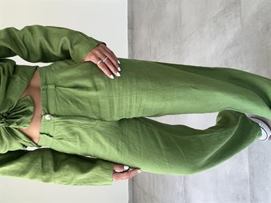 Yeşil Keten Palazzo Pantolon