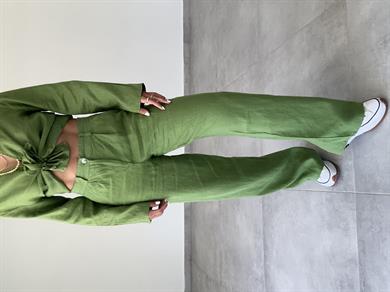 Yeşil Keten Palazzo Pantolon