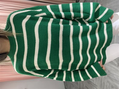 Yeşil-Krem Çizgili Triko