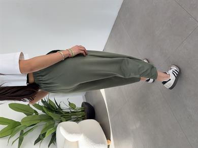 Yeşil Modal Kumaş Paça Tutturmalı Pantolon