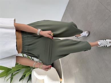 Yeşil Modal Kumaş Paça Tutturmalı Pantolon
