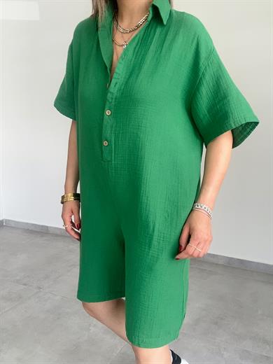 Yeşil Müslin Yakalı Tulum