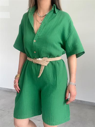 Yeşil Müslin Yakalı Tulum