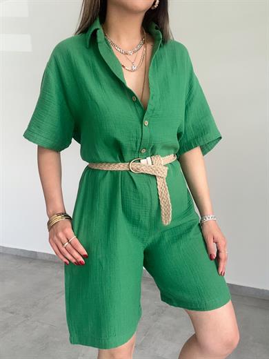 Yeşil Müslin Yakalı Tulum