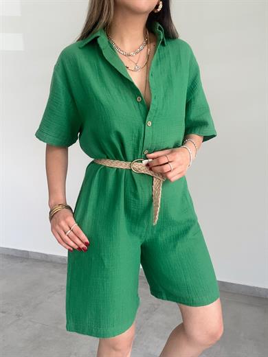 Yeşil Müslin Yakalı Tulum