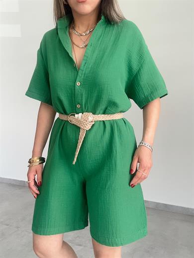 Yeşil Müslin Yakalı Tulum