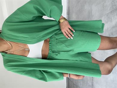 Yeşil Şile Şortlu Kimono Takım