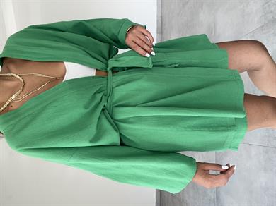 Yeşil Şile Şortlu Kimono Takım