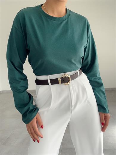 Yeşil Uzun Kollu Crop Tişört