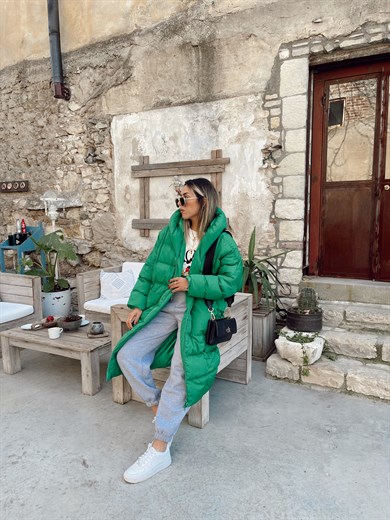 Yeşil Uzun Şişme Mont