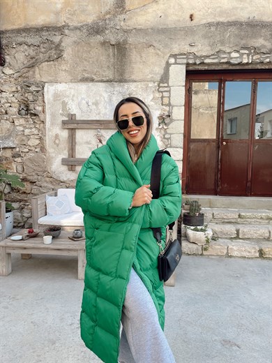 Yeşil Uzun Şişme Mont