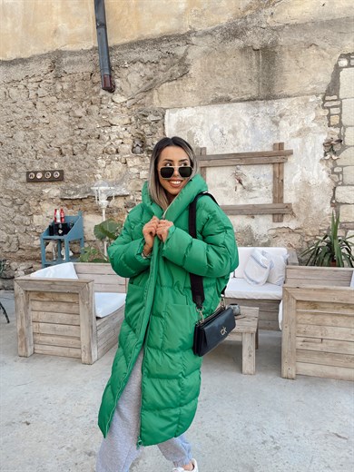 Yeşil Uzun Şişme Mont