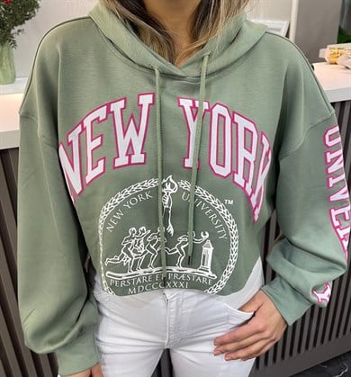 Yeşil Yazılı Kapşonlu Sweat