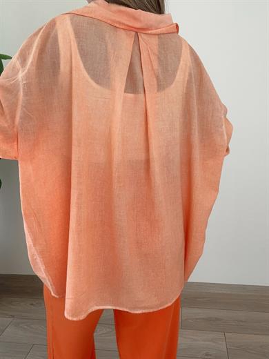 Yıkamalı Turuncu Düşük Omuzlu Gömlek