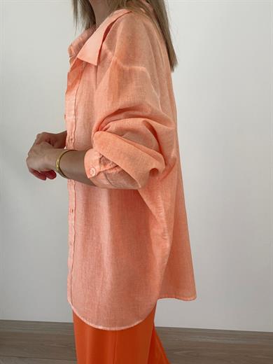 Yıkamalı Turuncu Düşük Omuzlu Gömlek