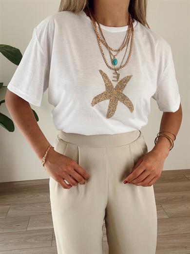Yıldız Detaylı Ekru Tişört
