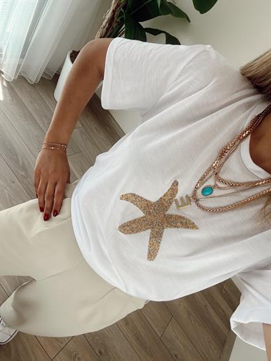 Yıldız Detaylı Ekru Tişört