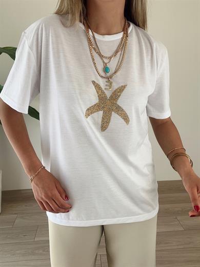 Yıldız Detaylı Ekru Tişört
