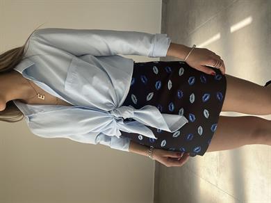 Yırtmaçlı Bebe Mavi Basic Gömlek